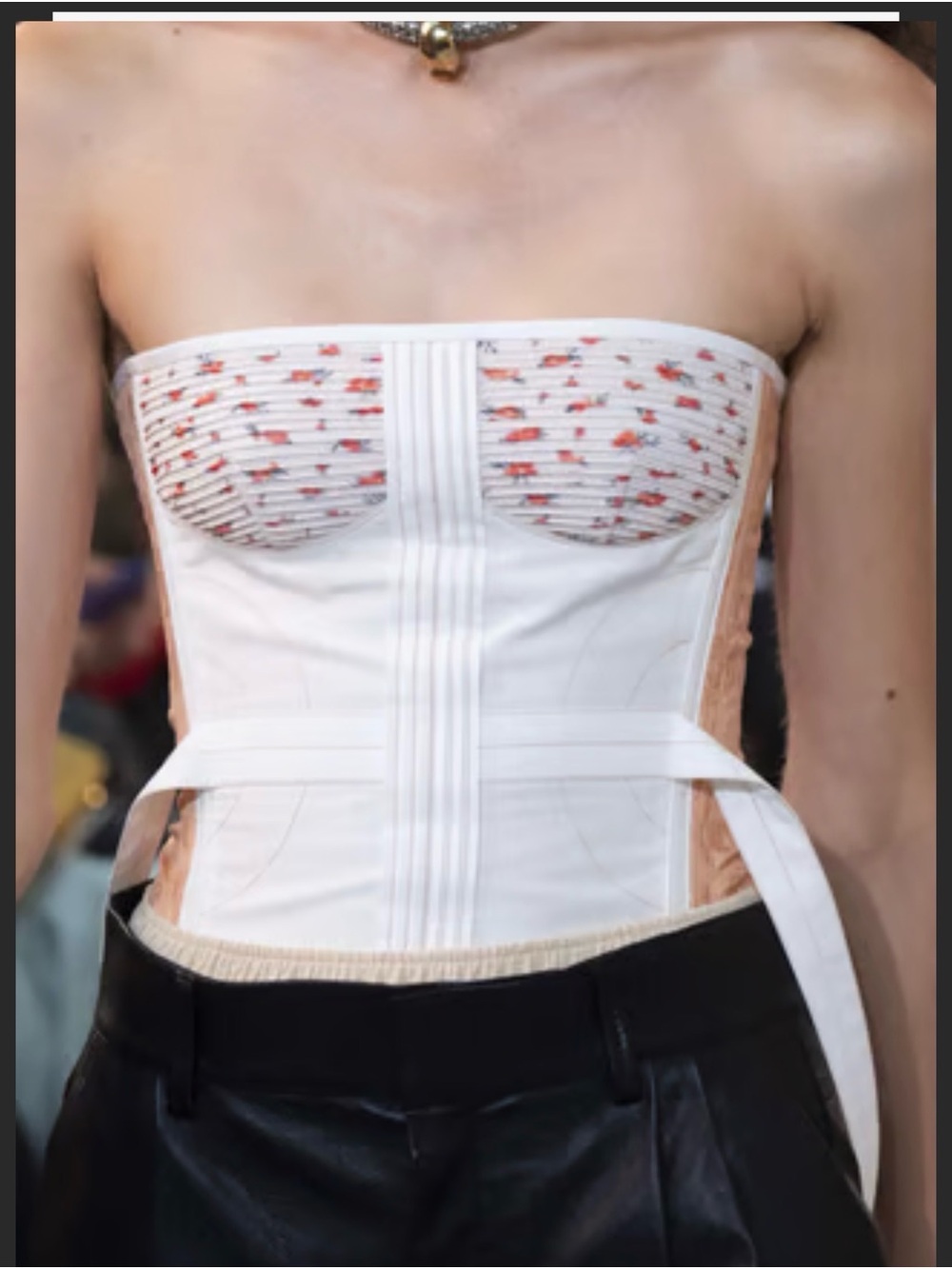 Chloe Cream Strapless Corset Top with Coral Print Sz 40